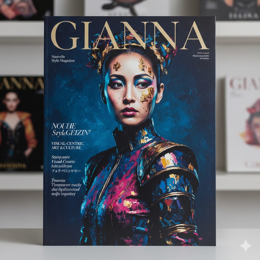 アート性の高いビジュアルを特徴とする、高級感のあるヌーベルスタイルマガジン「GIANNA」の表紙イメージ。